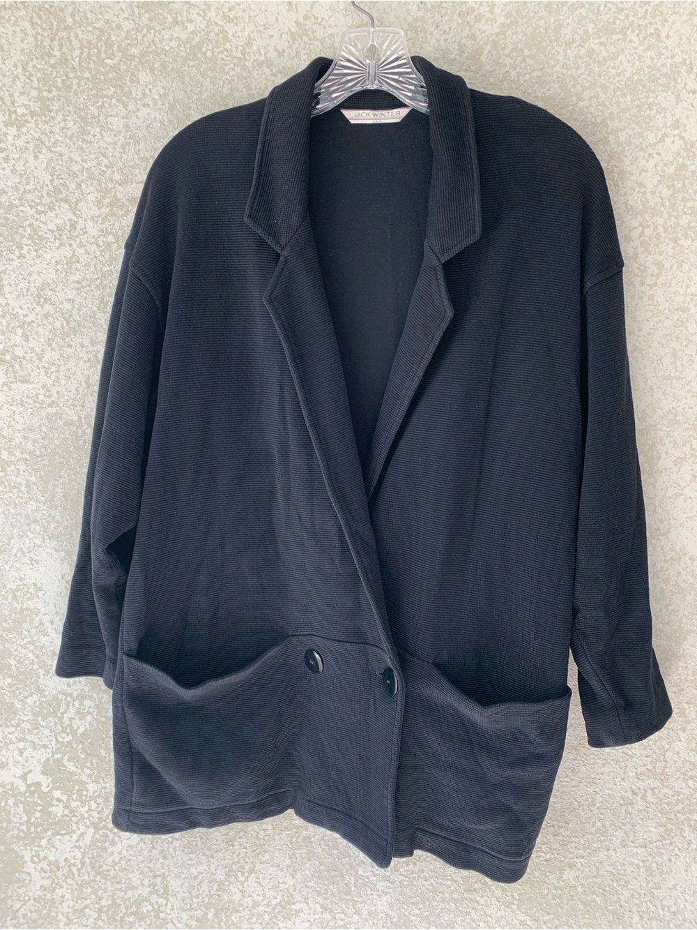 JACK WINTER Black Relaxed Knit Blazer Jacket Medium Cotton